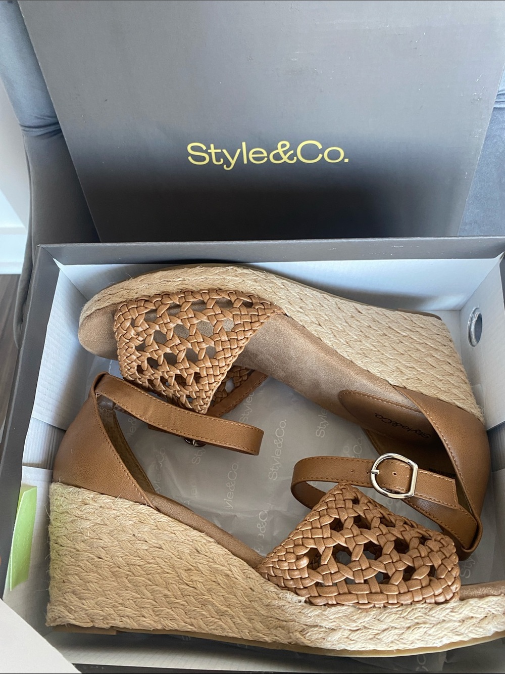 NWT Style & Co. Tan Braided Espadrille Wedge Sandals - Picture 7 of 16